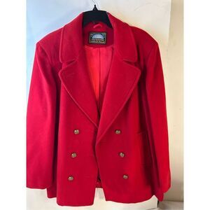 Mackintosh Peacoat size 16 Made in USA Red Coat Faux Crown Brass Button rn#47834